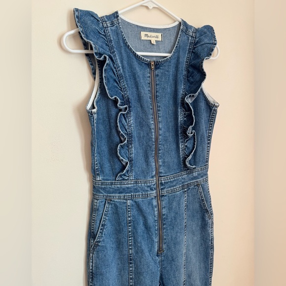 Madewell Denim Ruffle Sleeve Zip Front Jumpsuit Women’s Size 00 Boho Western - Picture 5 of 8